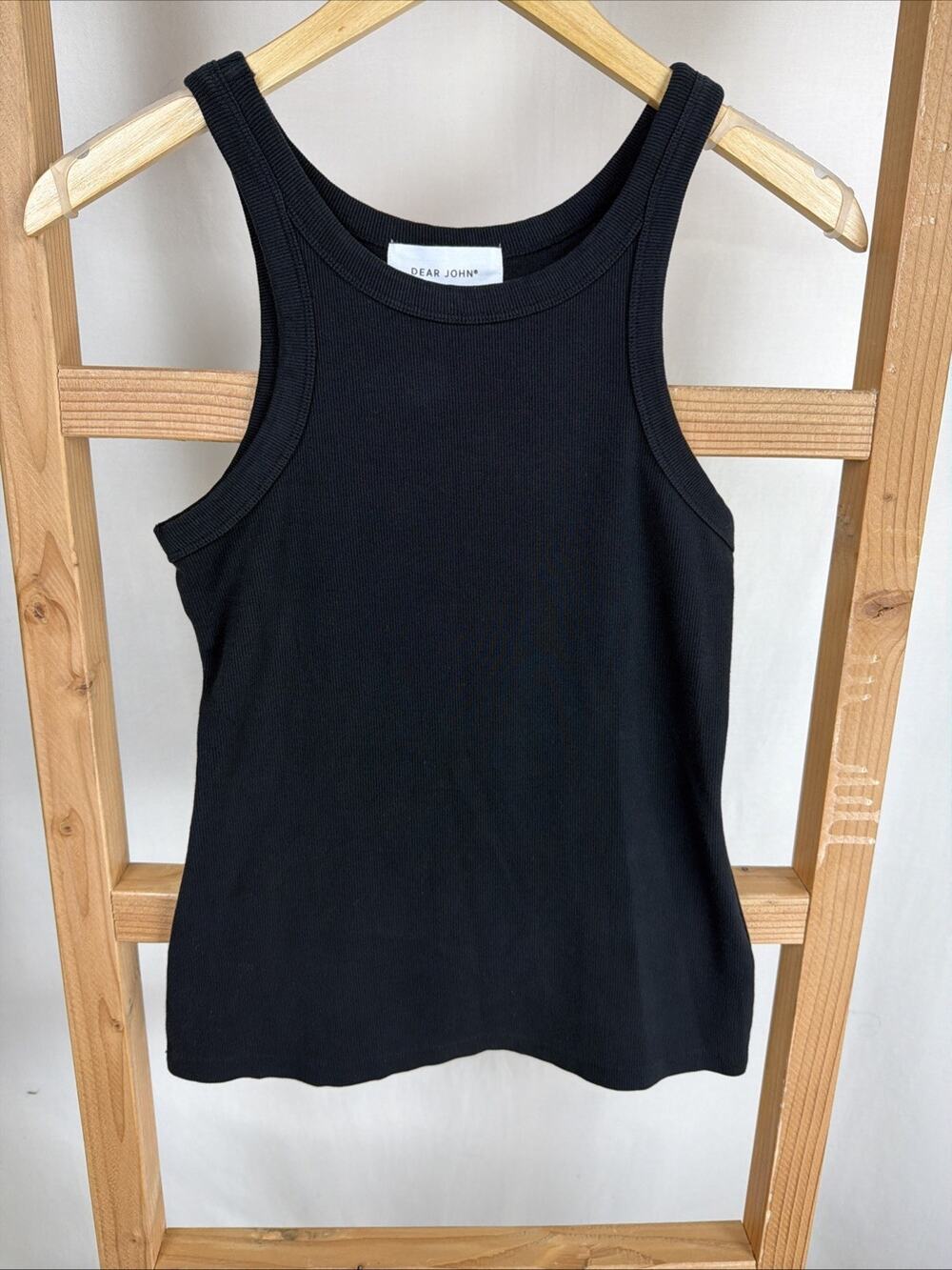 NWT Dear John Tamia Black Scoop Neck Ribbed Tank Top #1167 Size XS